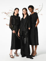 18 Momme Xiang Yun Silk Gathered Waist Women Midi Dress With Pockets GOELIA