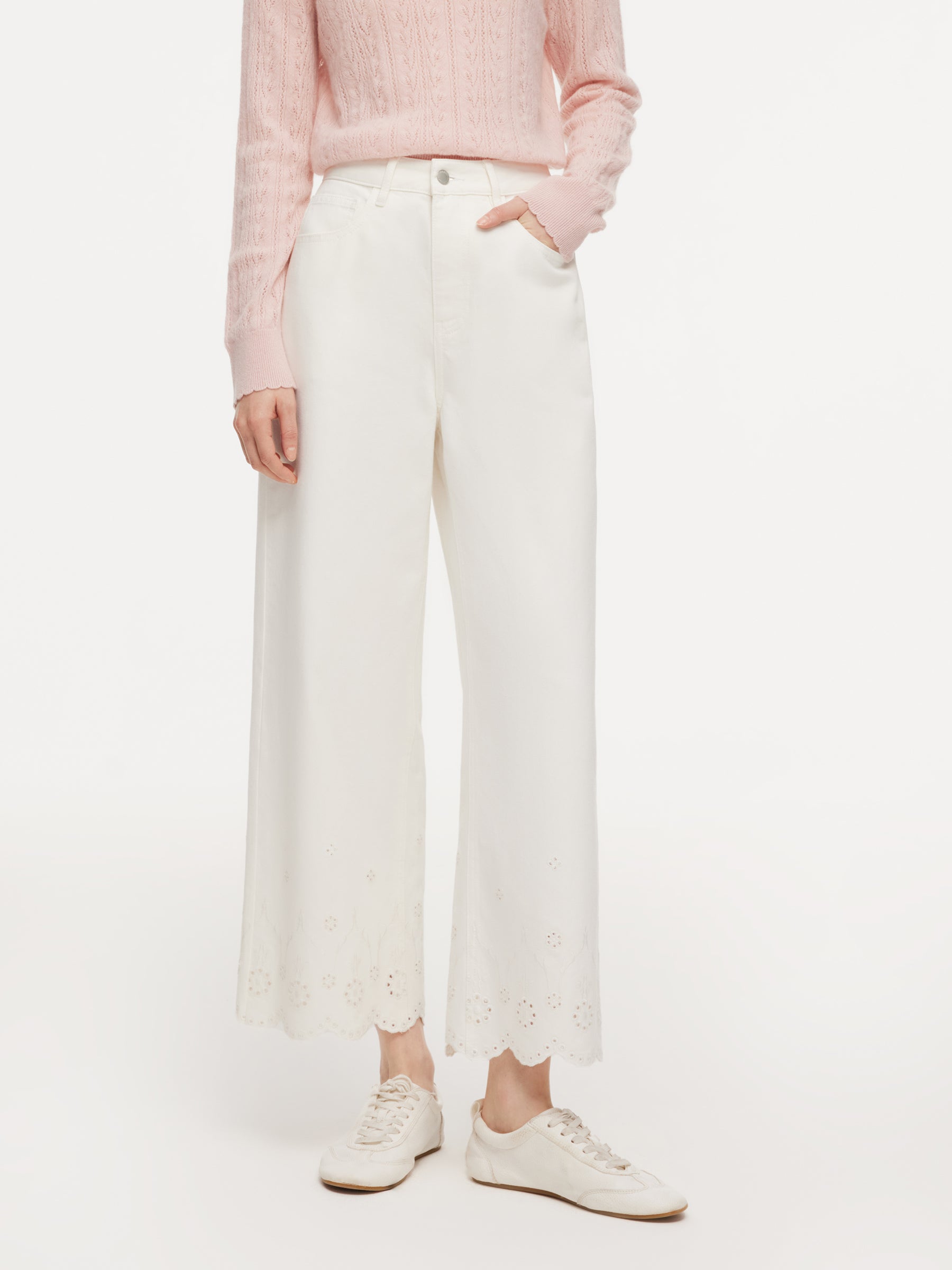 [Preview] 100% Cotton Denim Embroidered Women Wide Leg Jeans GOELIA