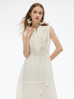 Tencel Blend Embroidered Women Maxi Vest Dress With Tie String Belt GOELIA