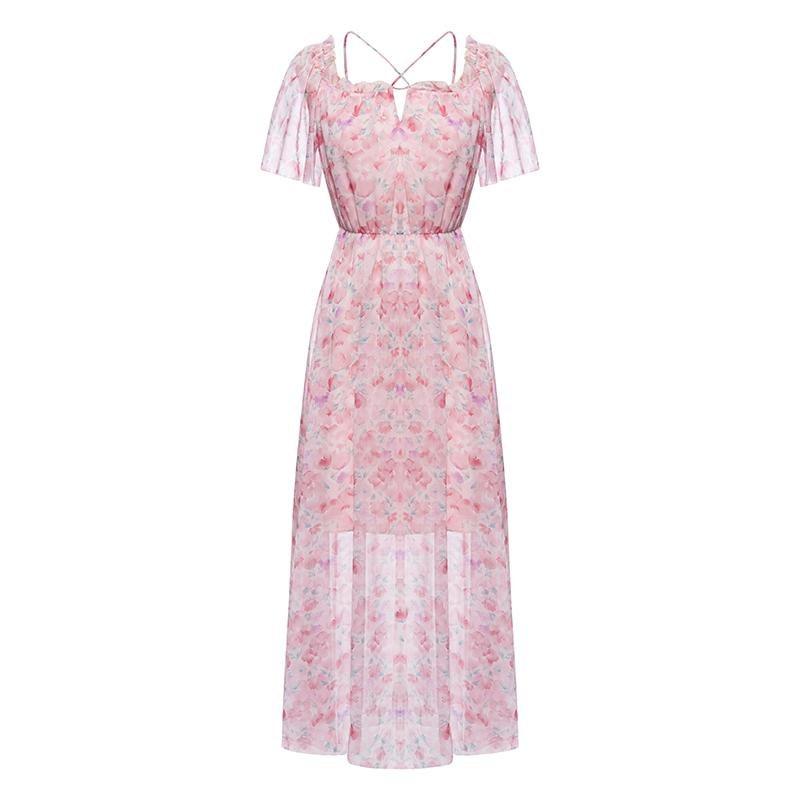 Square Neck Print Dress GOELIA
