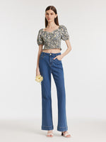 Floral Printed Square Neck Puff Sleeves Women Blouse GOELIA