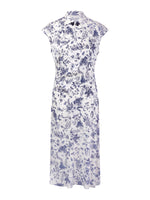 19MM Mulberry Silk Floral Print Women Qipao Maxi Dress GOELIA