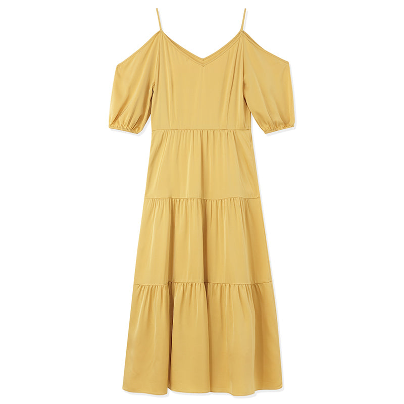 22MM Silk Off-Shoulder Tiered Dress GOELIA