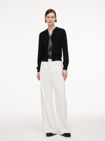 [Preview] Tencel Blend V-Neck Women Cardigan With Silk Scarf GOELIA