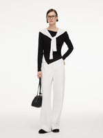 Boat Neck Asymmetrical Hem Women Color Block Knit Top GOELIA