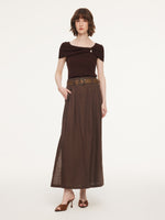 100% Linen A-Line Women Skirt With Braided Belt GOELIA