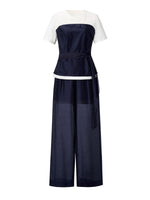 Tencel Blend Patchwork Top And Pants Two-Piece Set GOELIA