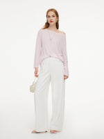 Triacetate Linen Cotton Blend Boat Neck Women Lightweight Knit Top GOELIA