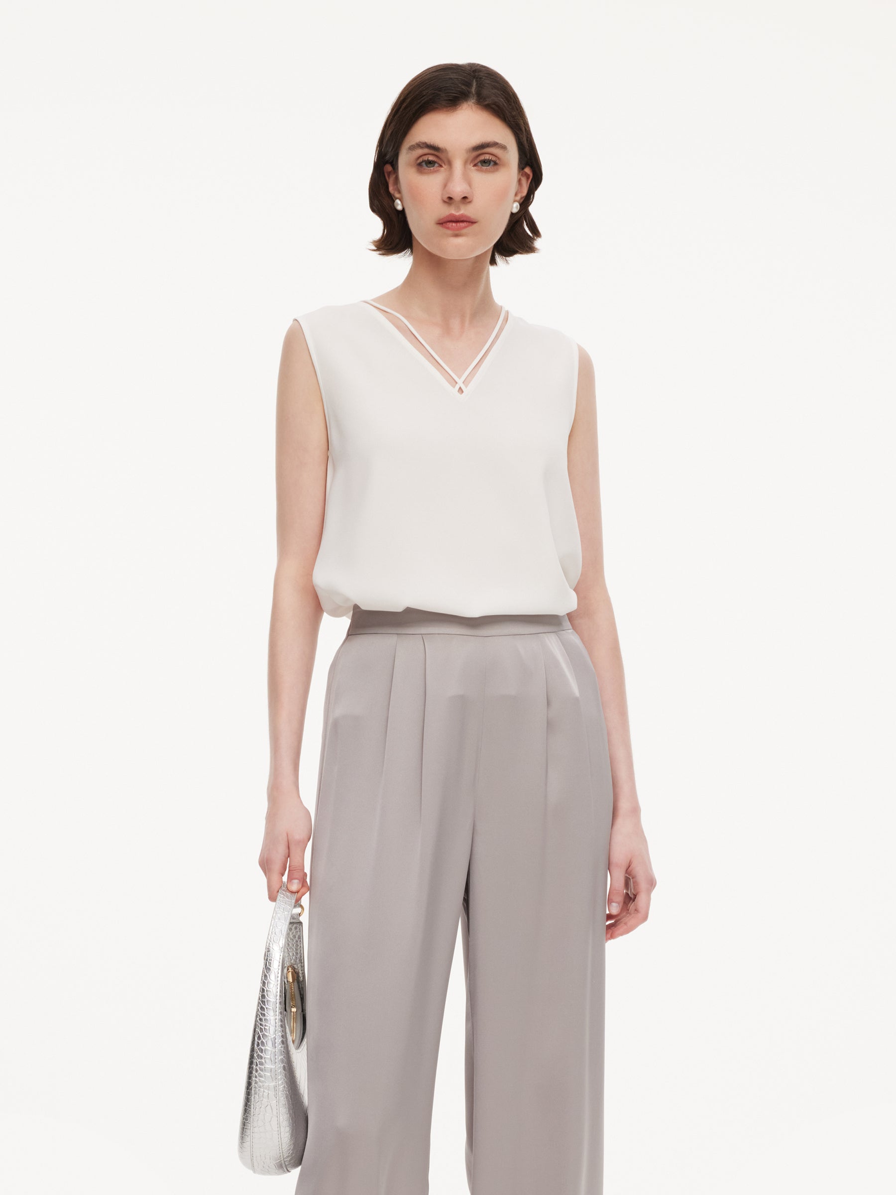 Triacetate Blend Women V-Neck Tank Top GOELIA