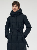 Hooded Long Goose Down Coat With Belt GOELIA