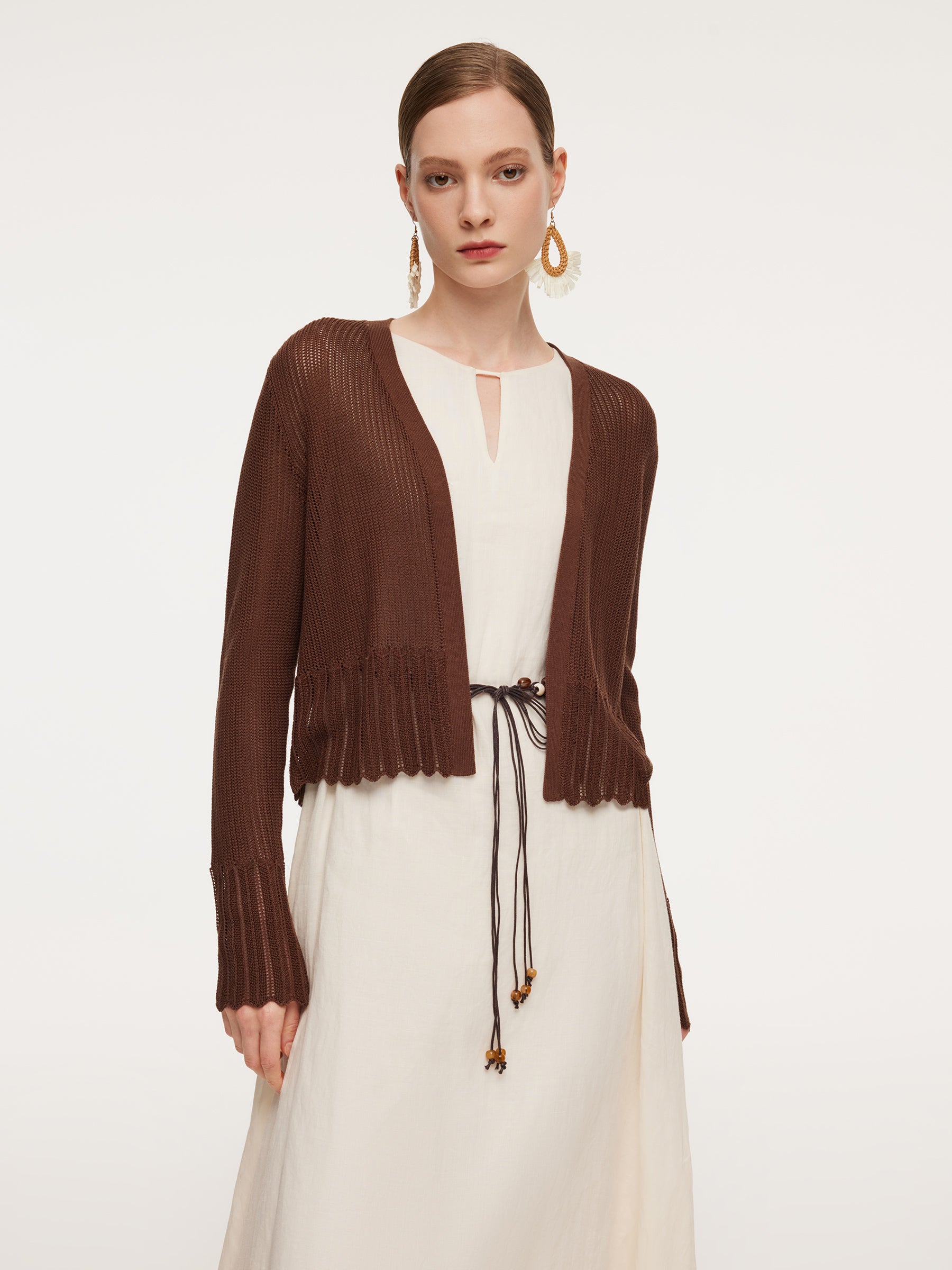 [Preview] Tencel Mulberry Silk Blend Women Openwork Cardigan GOELIA