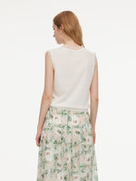 Jacquard Cut Out Neckline Women Ruffle Knit Tank Top GOELIA