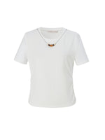 Cotton Side Twist Women T-Shirt With Detachable Beaded Chain GOELIA