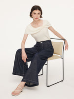Lyocell Blend Off Shoulder Women Knit Top With Detachable Magnetic Flower GOELIA