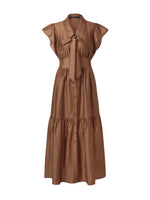 Tencel Blend Women Ruffle Cap Sleeve Maxi Dress With Sash GOELIA