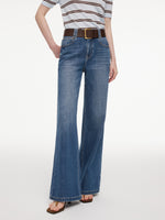 Lyocell Blend Denim Women Flared Palazzo Jeans With Belt GOELIA
