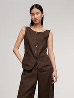 100% Linen Vest And Pants Two-Piece Set GOELIA