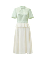 Mandarin Collar Blouse And A-Line Skirt Two-Piece Set GOELIA
