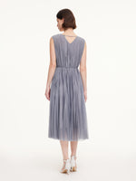 One-Size Flexible-Fit Pleated Sleeveless Women Belted Maxi Dress GOELIA