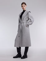 [Preview] Double-Faced Wool Yak Silk Blend Women Hooded Wrap Overcoat GOELIA