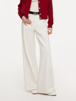100% Cotton Denim Women Wide Leg Jeans With Belt GOELIA