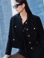 Elegant Black Tweed Cropped Women Jacket GOELIA