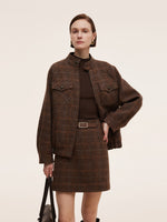 100% Wool Plaid Zip-Up Women Jacket GOELIA