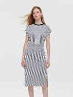 Striped Slit Ruched Women Midi Dress GOELIA