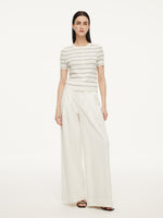 Lyocell Blend Stripe Round Neck Women Cardigan GOELIA