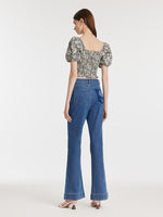 Floral Printed Square Neck Puff Sleeves Women Blouse GOELIA