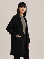Pure Double-Faced Wool Mid-length Notched Lapel Women Coat GOELIA