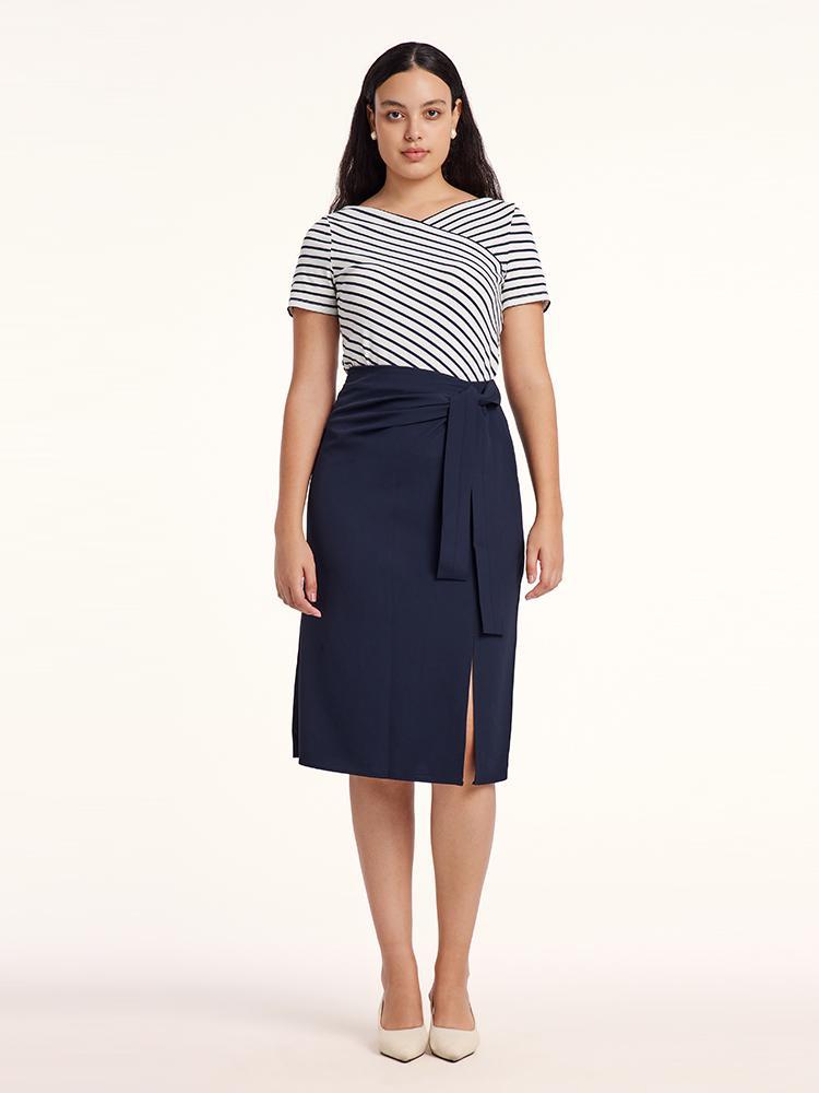 Blue And White Stripe T-shirt And Skirt Two-Piece Set GOELIA
