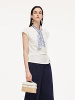 Tencel Blend Twist Front Top And Wide Leg Pants Two-Piece Set With Silk Scarf GOELIA