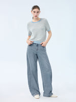 Lyocell Blend Blue And White Stripe Women Knit Top GOELIA