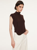 Tencel Blend Asymmetrical Hem Women Knit Top With Ribbon GOELIA