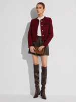 Wool Blend Tweed Sequins Fringe Trim Women Jacket GOELIA