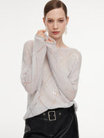 Lyocell Wool Cashmere Blend Sequins Women Open-Knit Sweater GOELIA