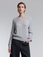[Preview] Wool Blend Shimmer Ribbed Women Crewneck Sweater GOELIA