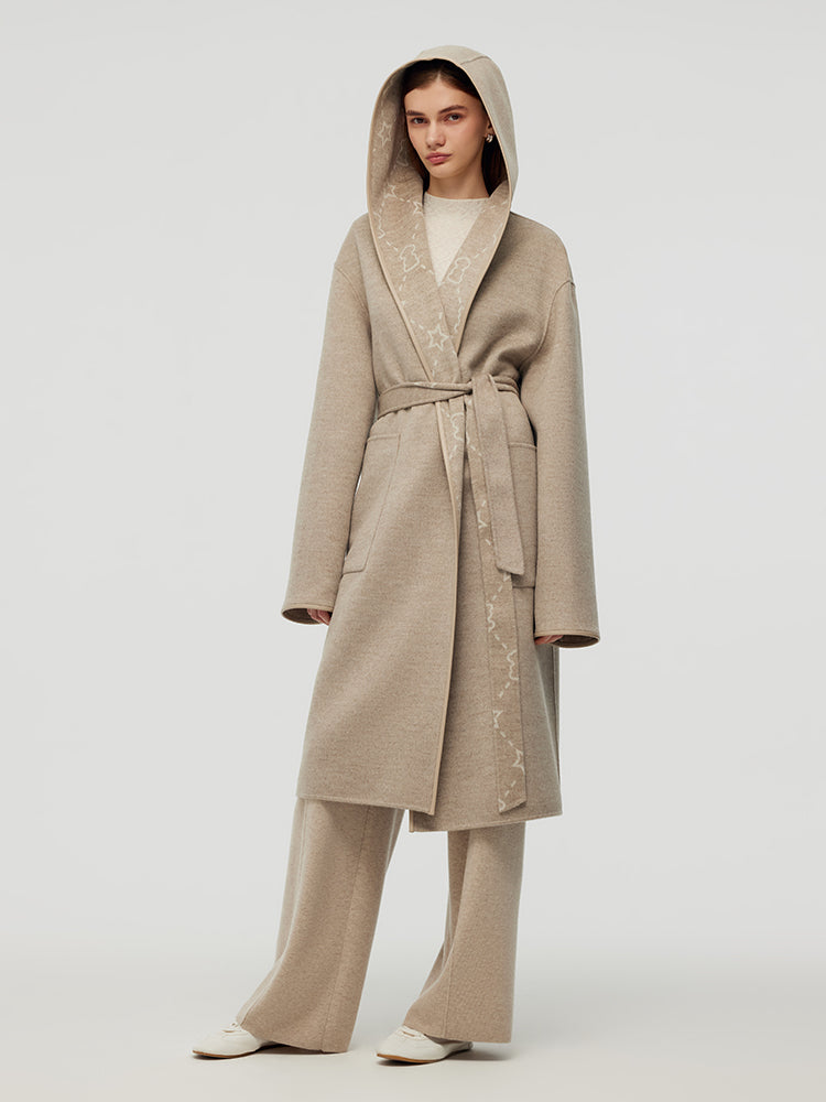 100% Wool Reversible Hooded Women Overcoat GOELIA