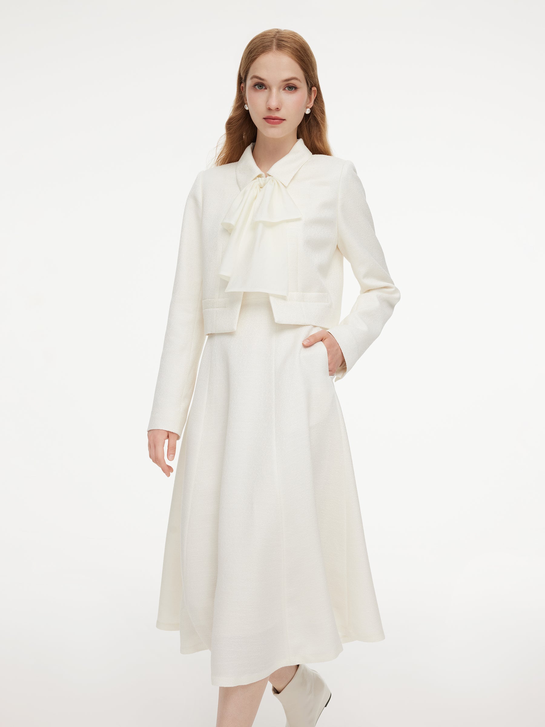 Wool Blend Tweed Cropped Jacket And Sleeveless Dress Two-Piece Set GOELIA