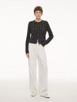 Alpaca Wool Blend Frayed Edges Women Open-Knit Cardigan GOELIA