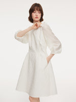 Jacquard Boat Neck Women Midi Dress With Detachable Flower GOELIA