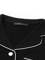 Black Long Sleeves And Pants Lapel Pajamas Two-Piece Set GOELIA