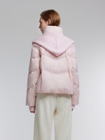 [Preview] Goose Down Cropped Jacket With Detachable Knit Hood GOELIA