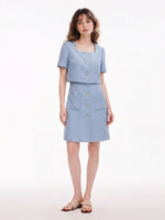 Acetate Blend Tweed Sequins Square Neck Women Mini Dress GOELIA