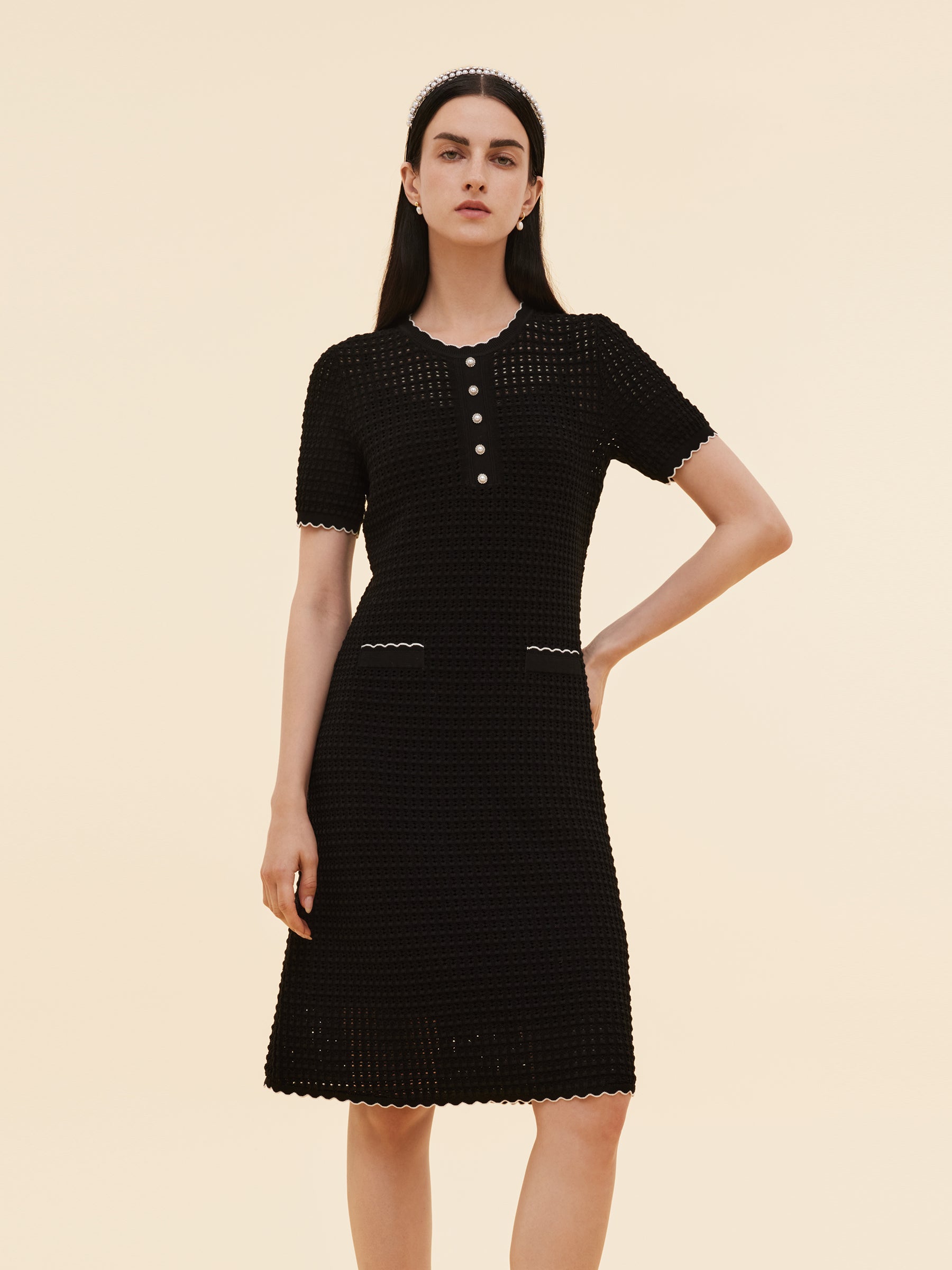 Lyocell Blend Openwork Women Knit Midi Dress With Slip Dress GOELIA