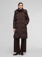 H-Line Knit Collar Long Goose Down Coat With Detachable Hood GOELIA