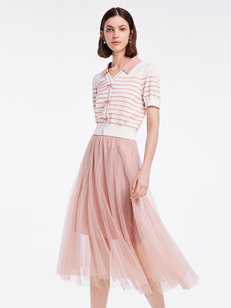 Knitted Women Cardigan And Tulle Skirt Two-Piece Set GOELIA