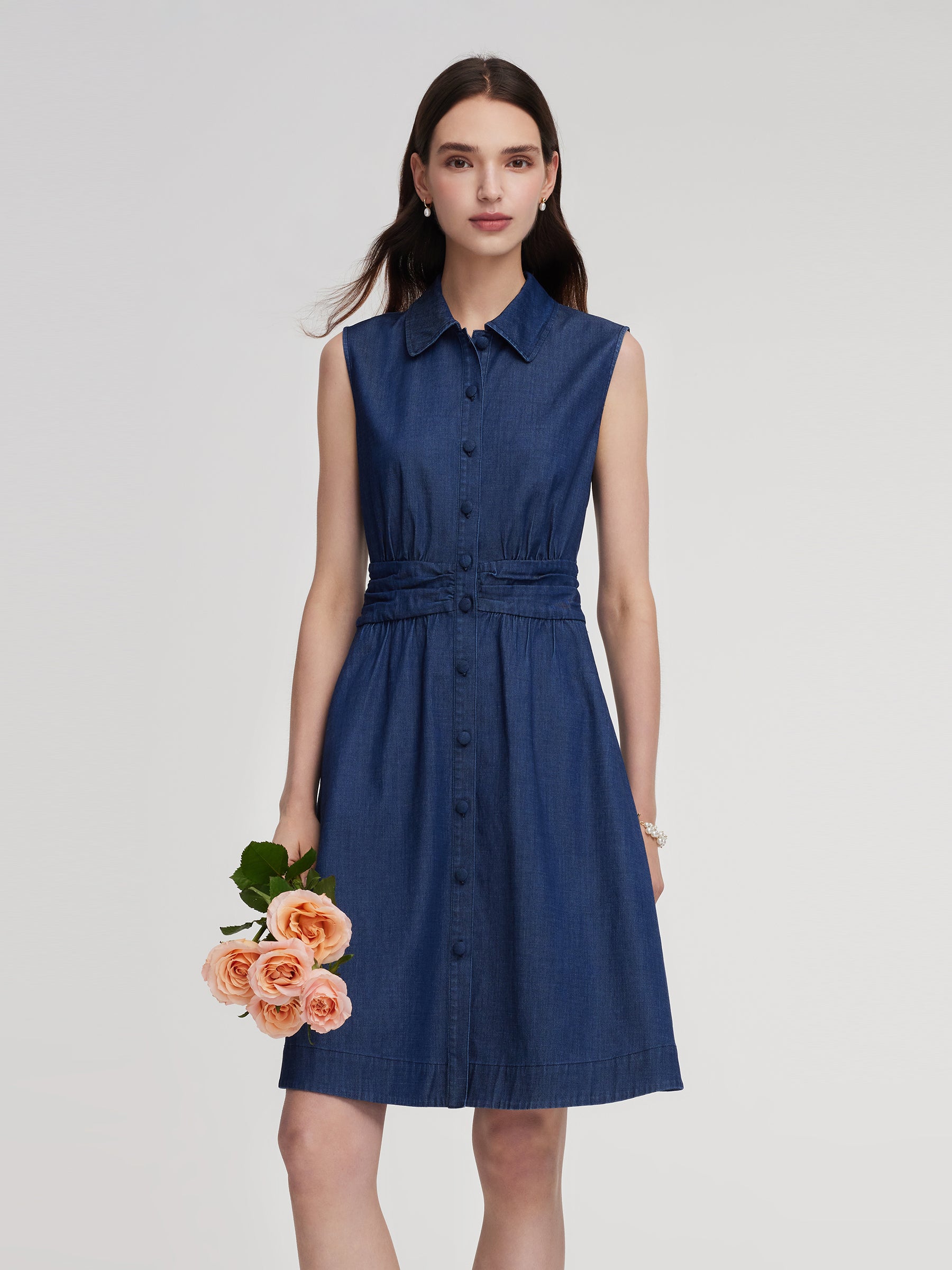 Denim A-Line Sleeveless Women Mini Dress GOELIA