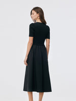 Tencel V-Neck Patchwork Women Midi Dress GOELIA